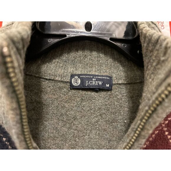 J.Crew Lambswool Sage Argyle 1/4 Zip Sweater Preppy Pullover Size Med - Picture 9 of 9